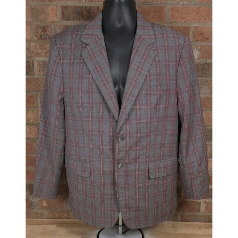 Bespoke 42R Marzoni Italy Wool Gray Red Plaud Jacket Blazer Sport Coat 2 Button